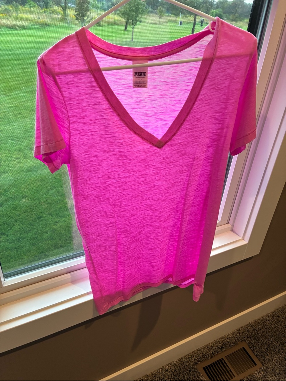 Victoria's Secret Pink V-Neck Short Sleeve Tee — Bright Pink